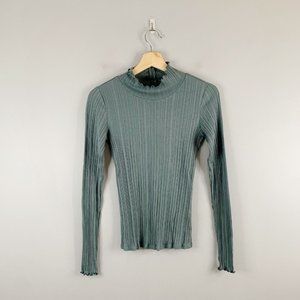 Everlane Women's The Pleated Turtleneck Long Sleeve Ribbed Shirt Top Tencel S